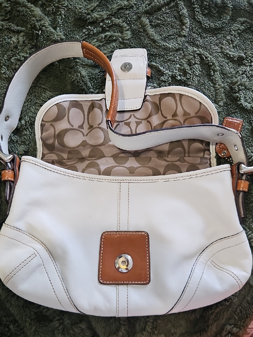 Coach White and Tan Shoulder Bag with Buckle Accent - Picture 9 of 9
